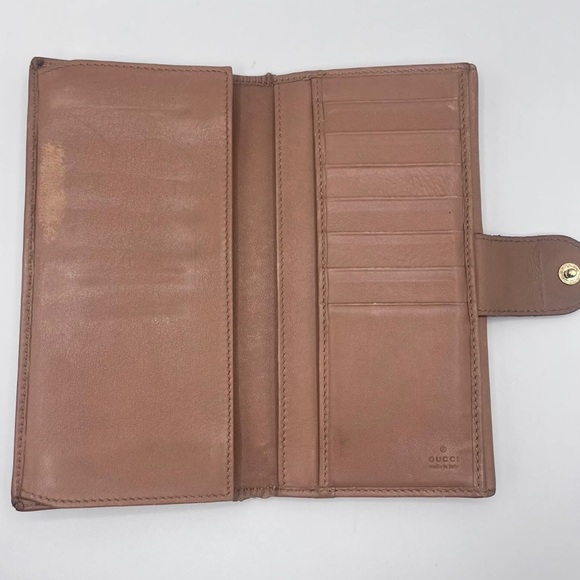 Authentic Vintage GUCCI Leather Long Wallet Brown Canvas Made in Italy NO BOX - Picture 11 of 14